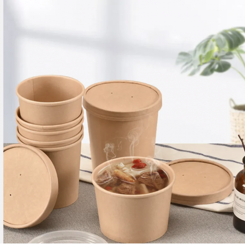 16oz soup bucket kraft paper Biodegradable food packaging paper container for food packing disposable   