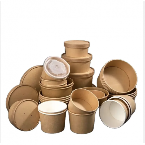 32oz soup bucket kraft paper Biodegradable food packaging paper container for food packing disposable    
